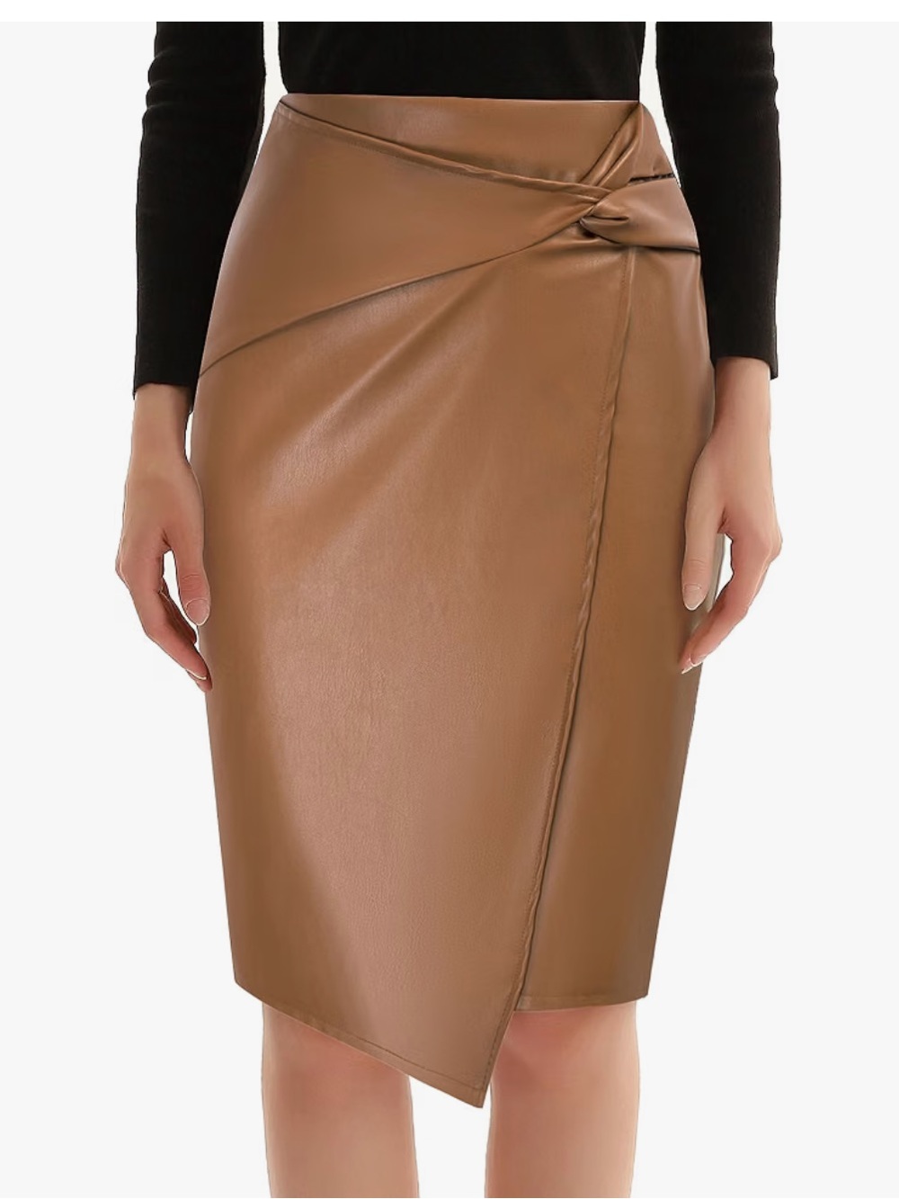 Asymmetrical Faux Leather Pencil Skirt in Brown